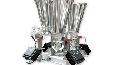 K4G Gravimetrisches Dosier- und Mischsystem von Coperion K-Tron, bestückt mit BSP Dosiergeräten