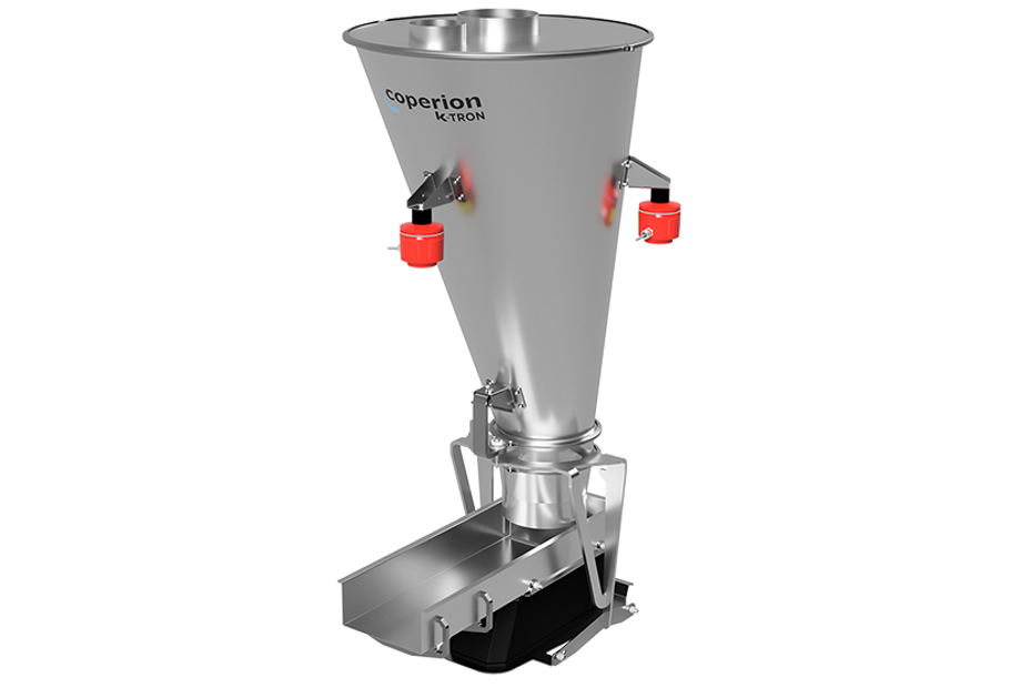 V300 Vibrationsdosierer auf drei SFT-Lastzellen hängend